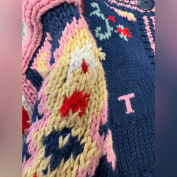 Vintage Together! Colorful Navy Knit Embroidered Cardigan Sweater w/ Pockets - Picture 15 of 15